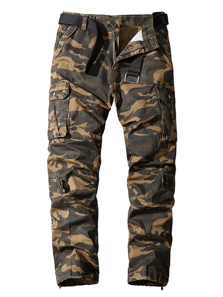 Cargo Pants Rak Pocket Camouflage Button Europeiska Mäns Casual Byxor