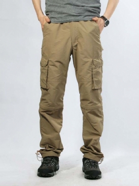 Cargo Pants Tunn Ficka Vanlig Dragkedja Herr Casual Byxor