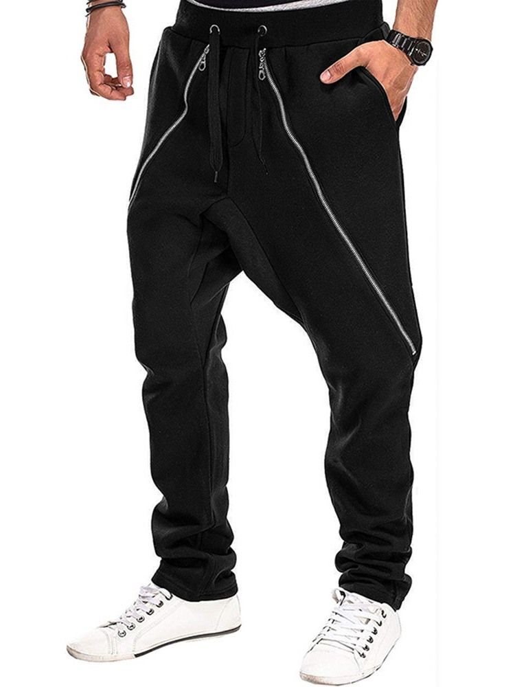 Färg Block Baggy Pants Pocket Mid Waist Fall Casual Herrbyxor