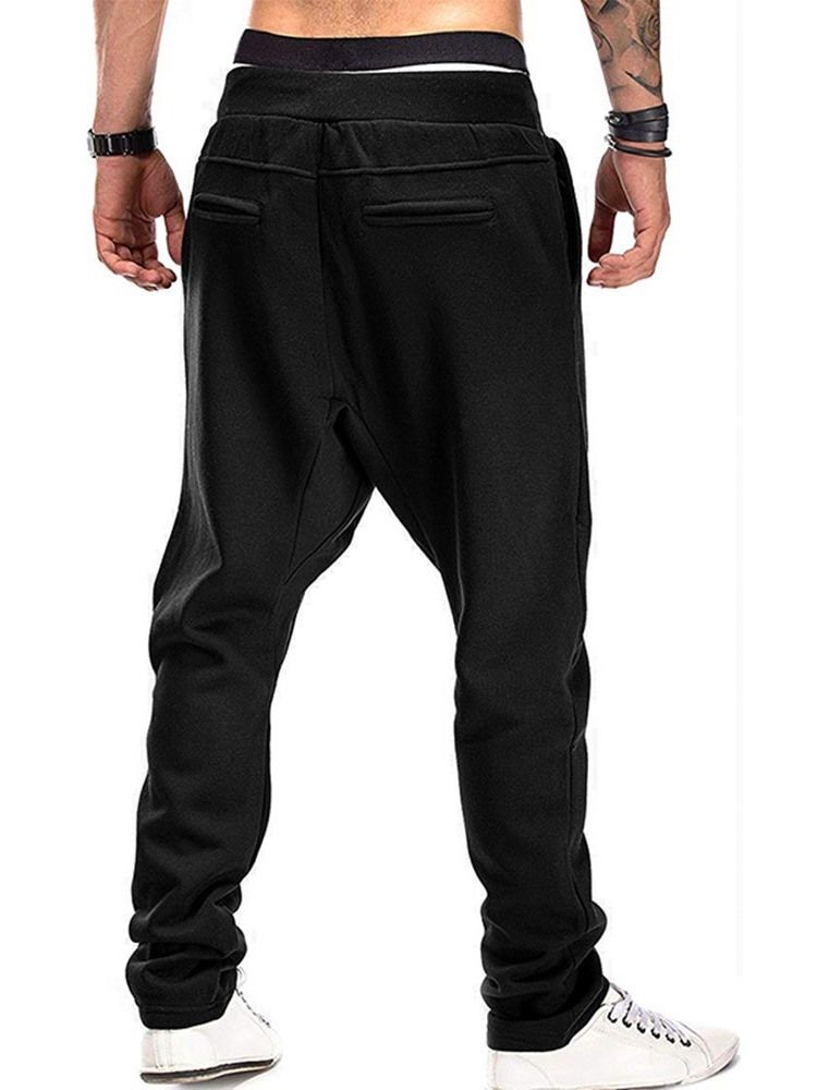 Färg Block Baggy Pants Pocket Mid Waist Fall Casual Herrbyxor