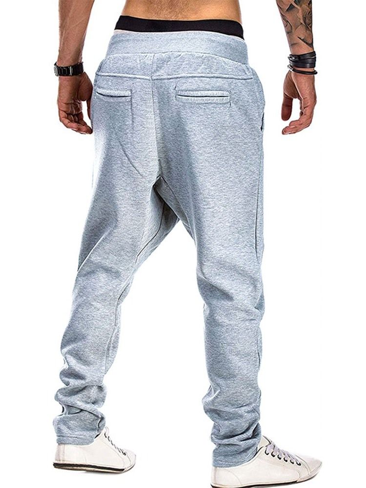 Färg Block Baggy Pants Pocket Mid Waist Fall Casual Herrbyxor