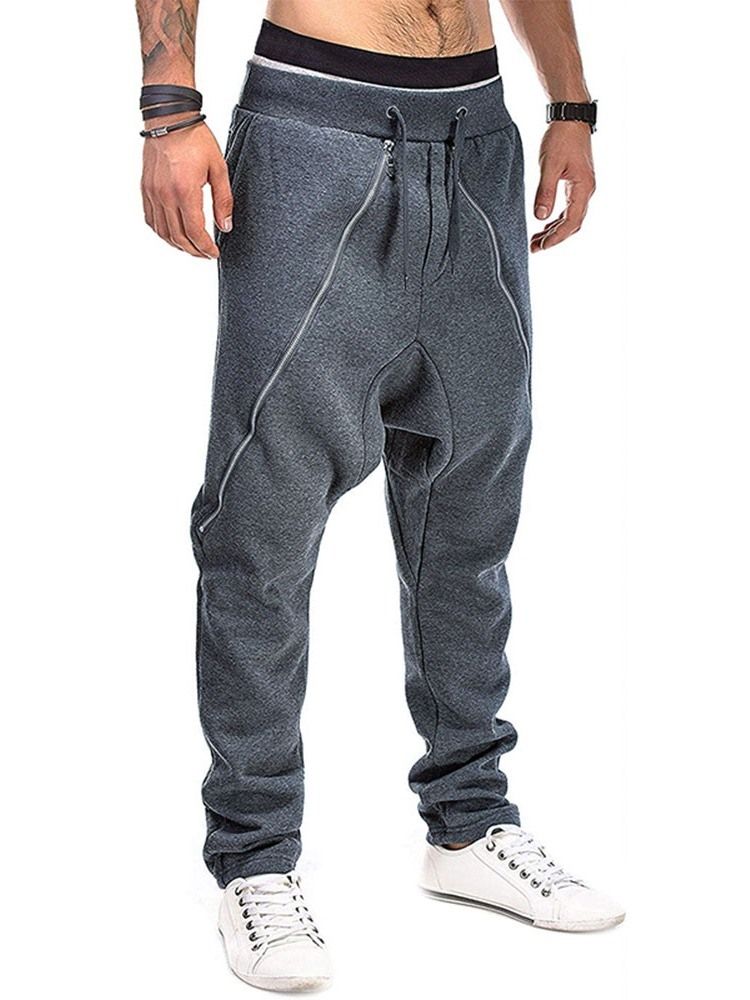 Färg Block Baggy Pants Pocket Mid Waist Fall Casual Herrbyxor