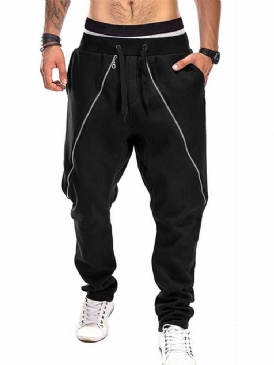 Färg Block Baggy Pants Pocket Mid Waist Fall Casual Herrbyxor