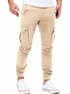 Plain Pocket Fashion Mid Waist Casual Herrbyxor