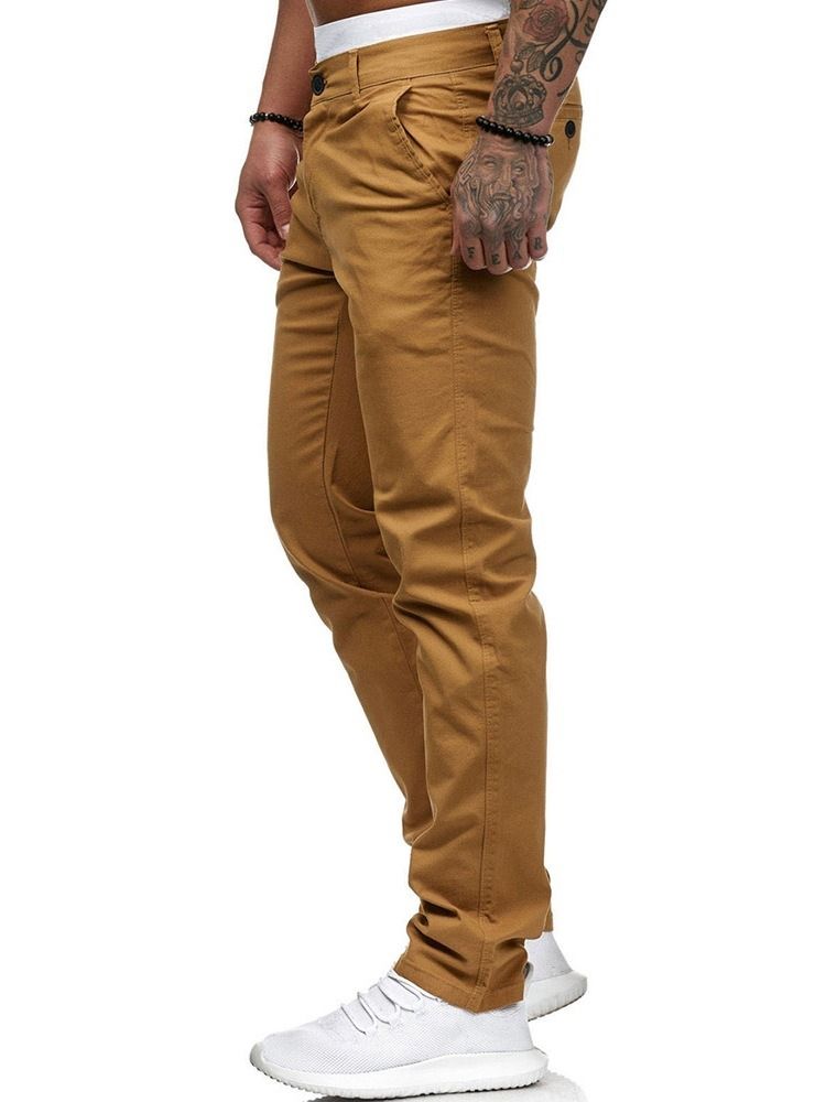 Plain Pocket Rak Dragkedja Herr Casual Byxor