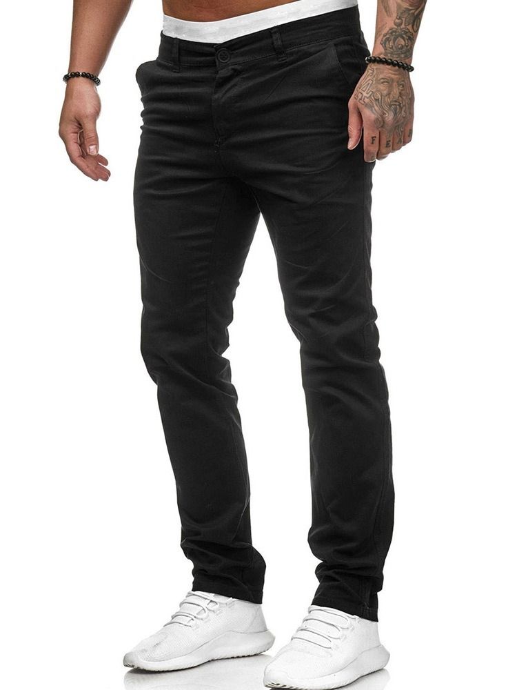 Plain Pocket Rak Dragkedja Herr Casual Byxor