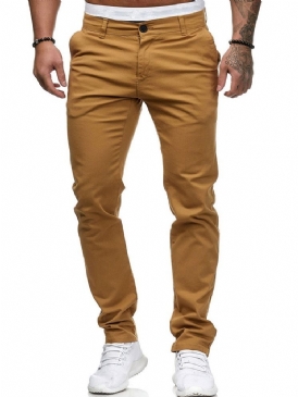 Plain Pocket Rak Dragkedja Herr Casual Byxor