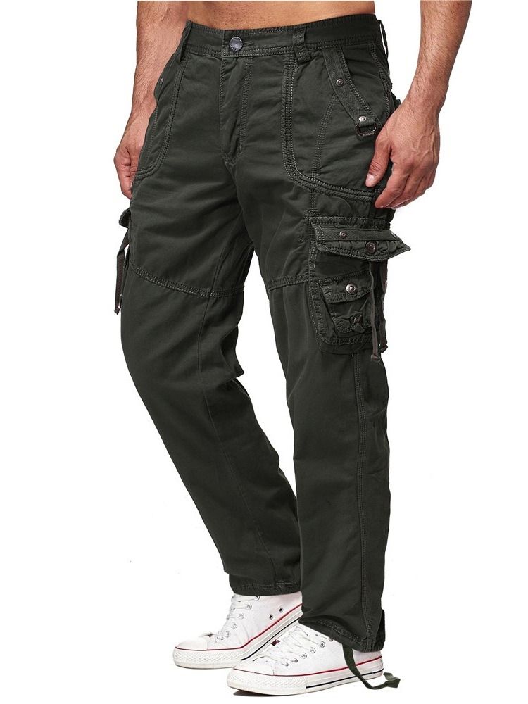 Plain Pocket Rak Mid Waist Mode Casual Byxor