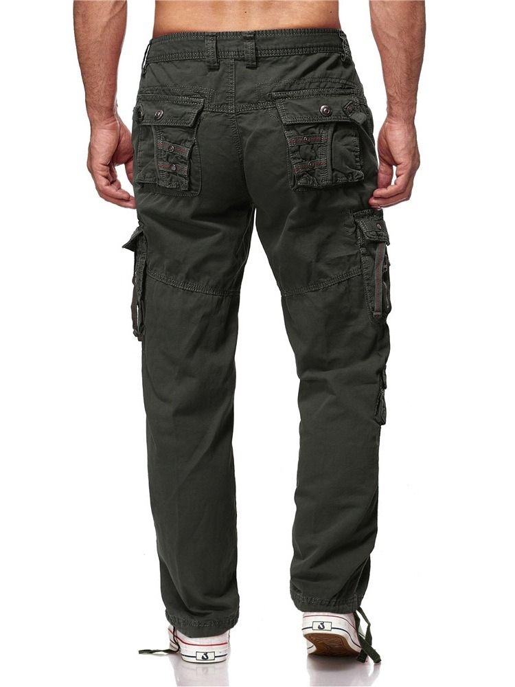 Plain Pocket Rak Mid Waist Mode Casual Byxor