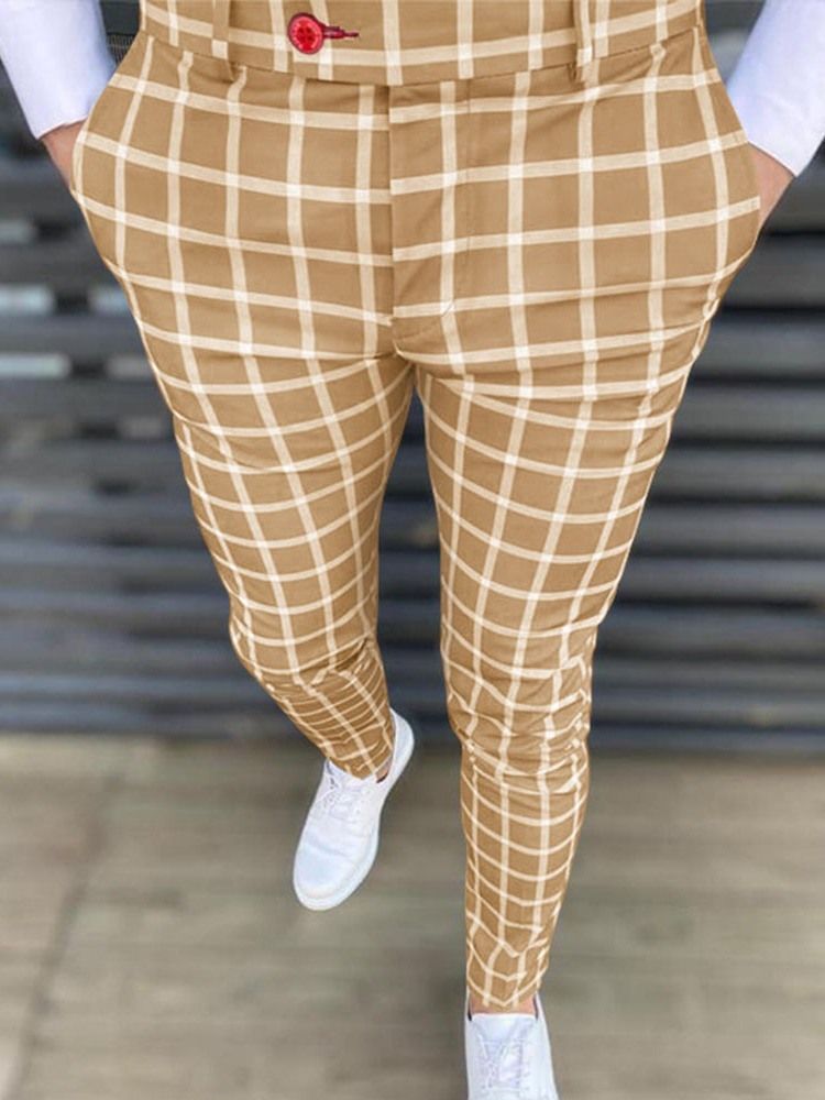 Pocket Pencil Pants Rutiga Casual Byxor För Män