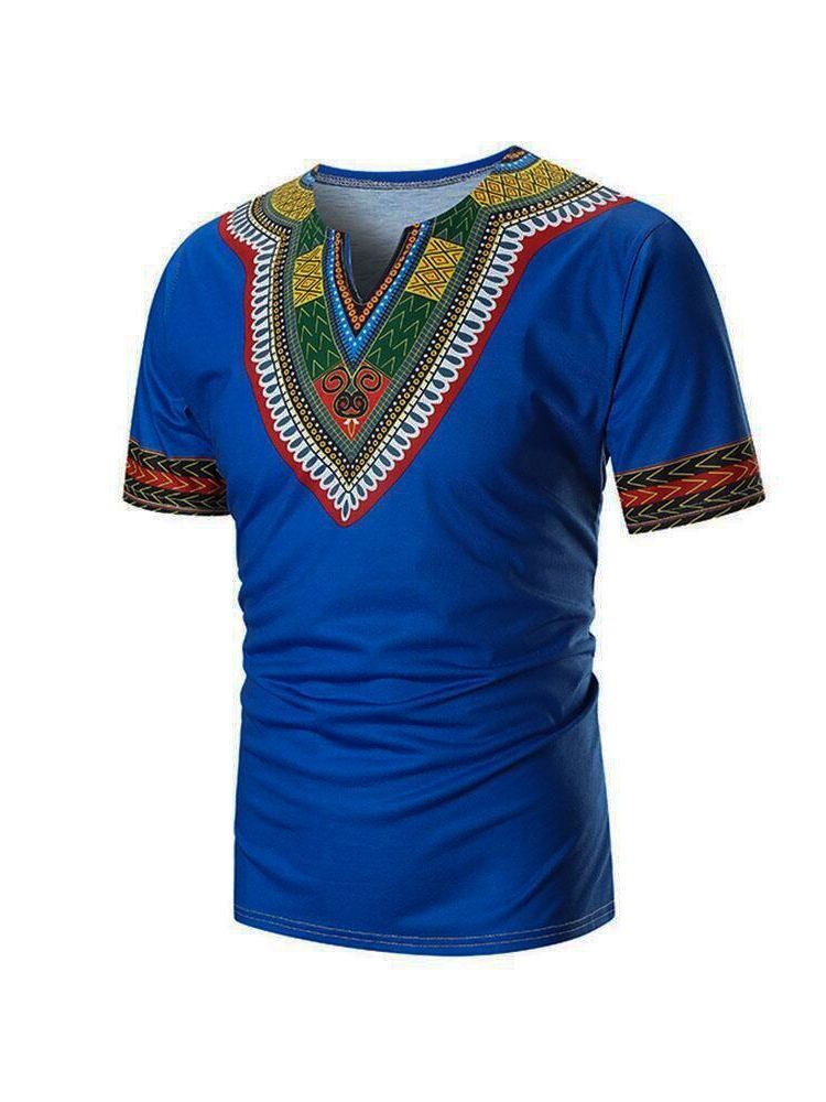 Afrikanskt Mode Dashiki Etnisk Kortärmad T-Shirt För Män