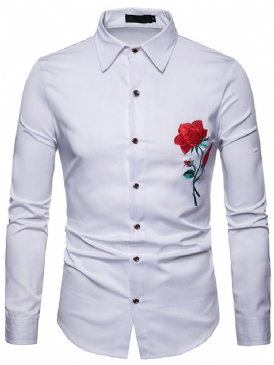 Blommig Tryckt Slim Button Up Lapel Mäns Casual Klänning Shirts