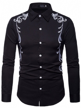 Broderitryckta Slim Button Up Mäns Fritidsskjortor