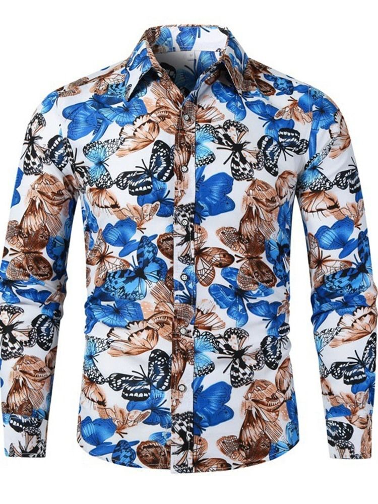 Casual Lapel Animal Spring Slim Shirt För Män