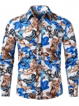 Casual Lapel Animal Spring Slim Shirt För Män