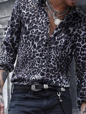 Casual Lapel Leopard Slim Shirt För Män