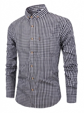 Casual Rutig Lapel Spring Slim Shirt För Män