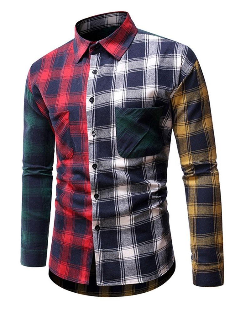 Casual Rutig Patchwork Slim Shirt För Män