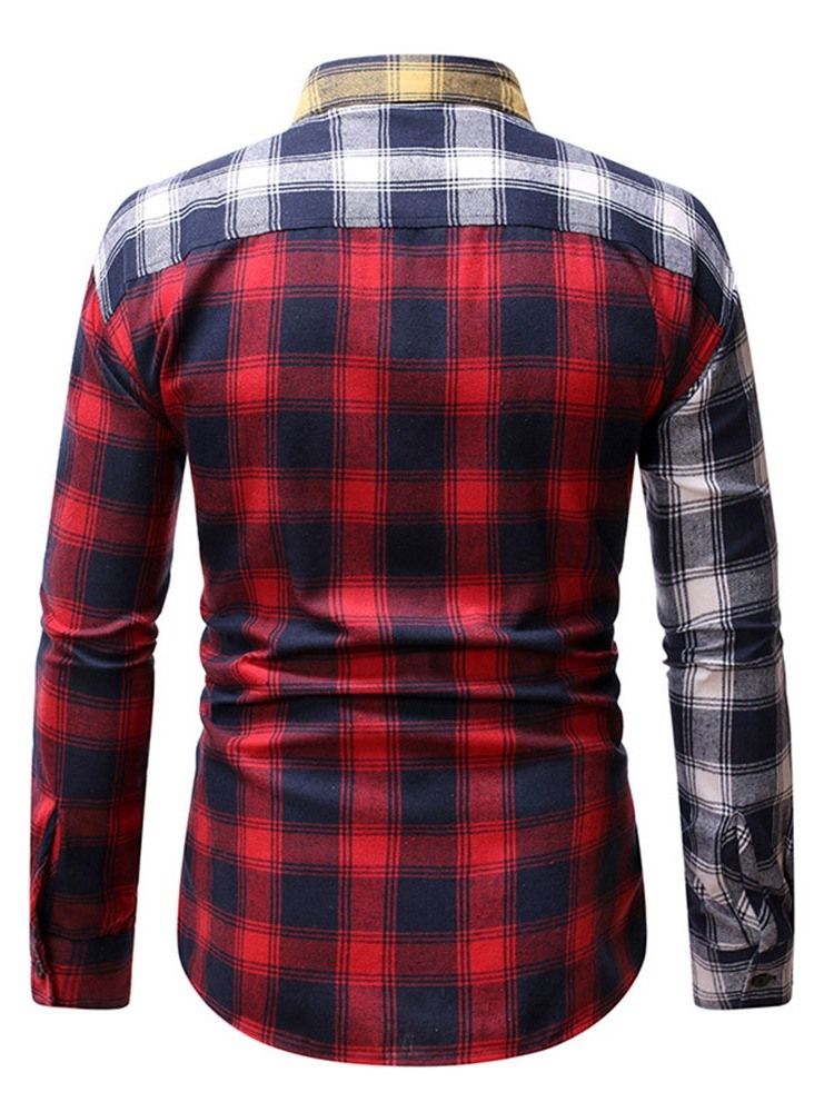 Casual Rutig Patchwork Slim Shirt För Män