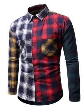 Casual Rutig Patchwork Slim Shirt För Män