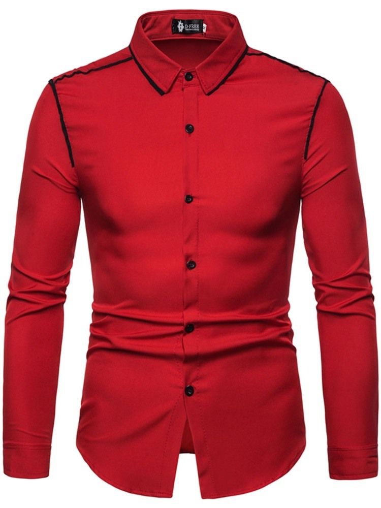 Color Block Button Lapel Slim Shirt För Män