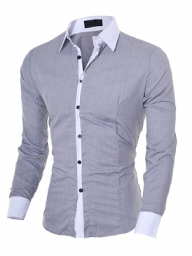 Color Block Lapel Casual Enkelknäppt Slim Shirt