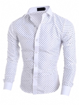 Herrkläder Polka Dots Star Printed Lapel Slim Fit Shirt