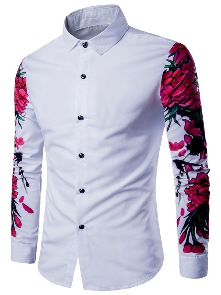 Lapel Blommönster Slim Casual Herrskjorta