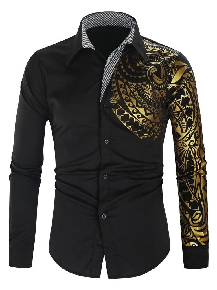 Lapel European Print Fall Slim Casual Shirt