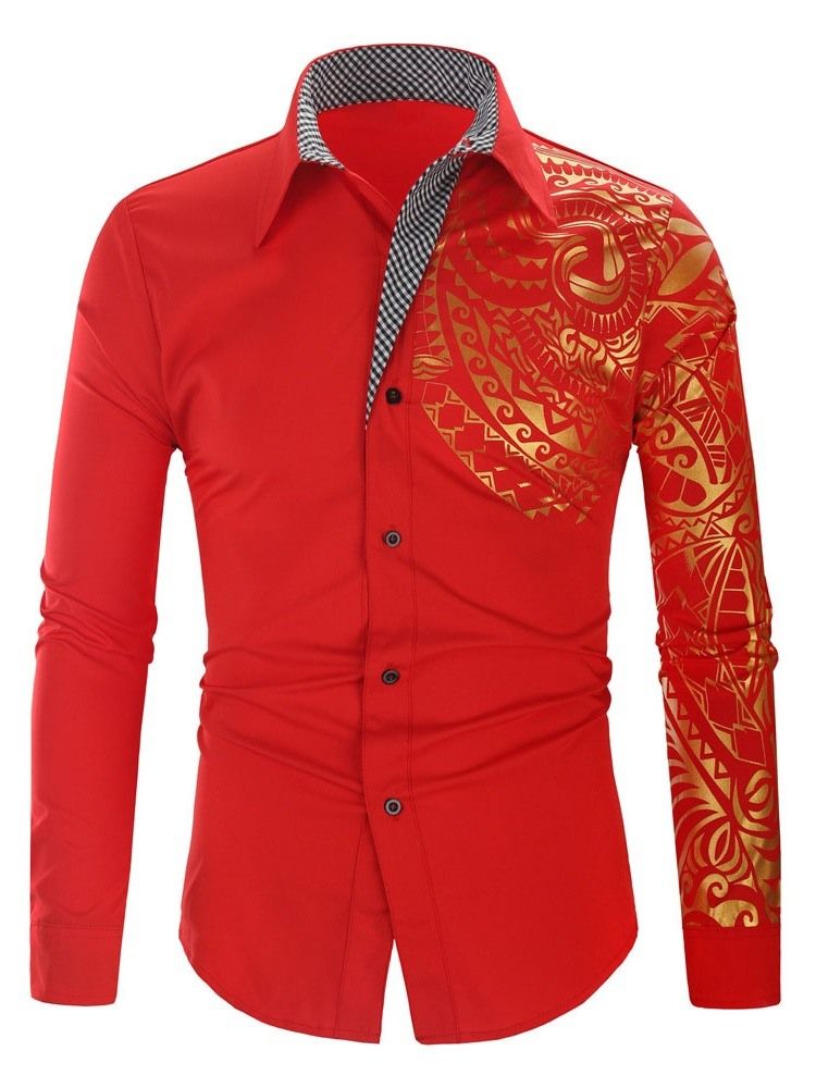 Lapel European Print Fall Slim Casual Shirt