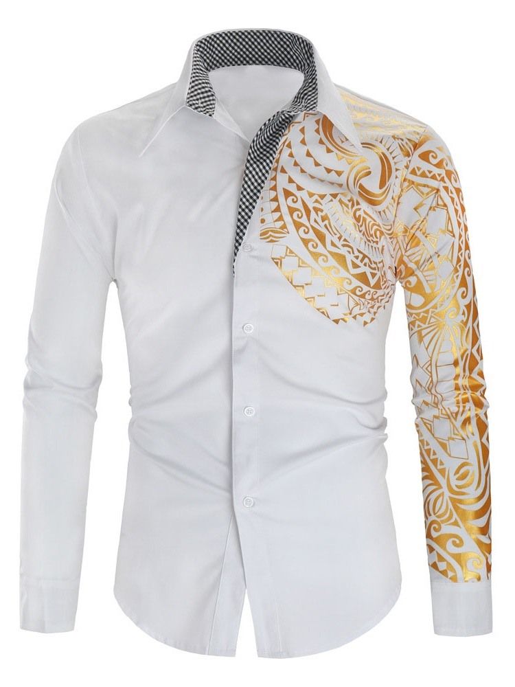 Lapel European Print Fall Slim Casual Shirt