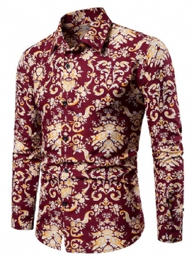 Lapel European Print Slim Shirt För Män