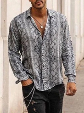 Lapel Print Loose Fall Casual Shirt