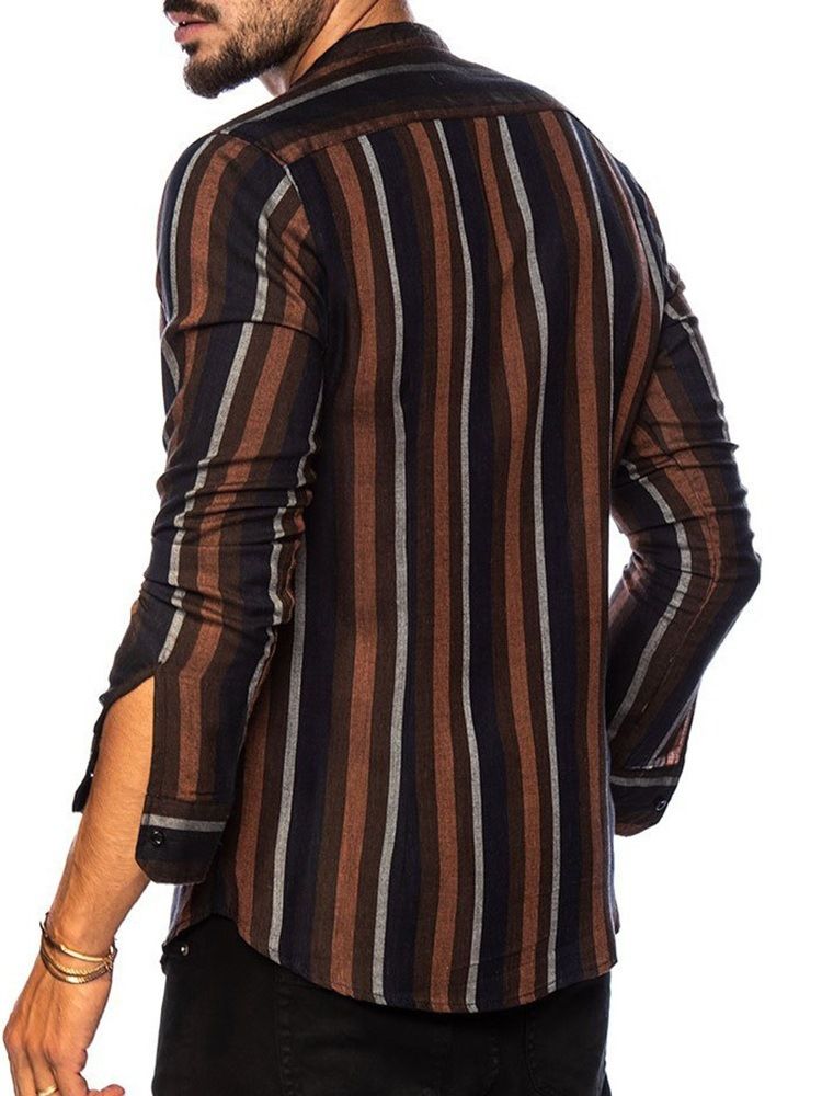 Lapel Stripe Print Enkelknäppt Casual Slim Shirt