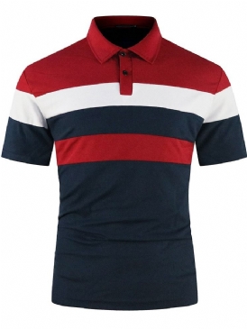 Polo Neck Color Block Patchwork Fashion Polo Shirt