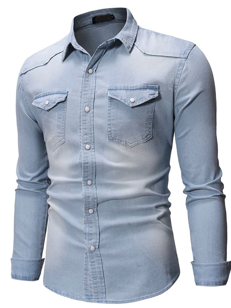 Sliten Lapel Casual Enkelknäppt Slim Shirt