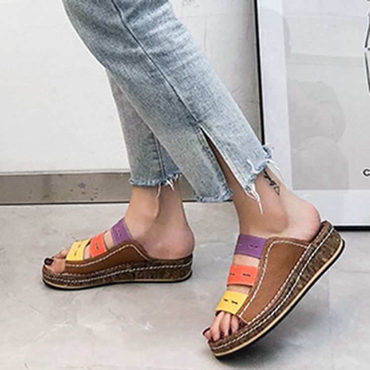 Hollow Flip Flop Slip-On Color Block Tofflor