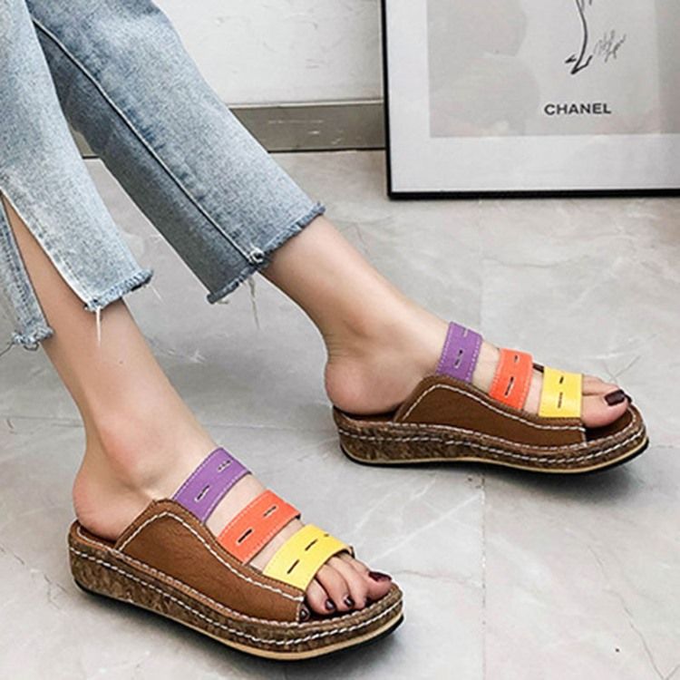 Hollow Flip Flop Slip-On Color Block Tofflor