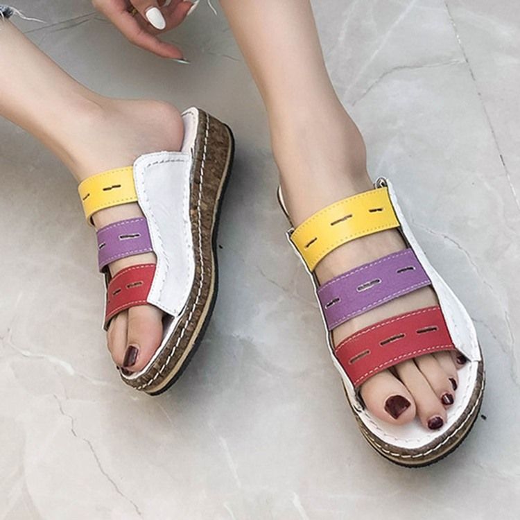 Hollow Flip Flop Slip-On Color Block Tofflor