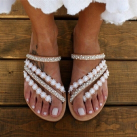 Platt Med Flip Flop Rhinestone Damtofflor