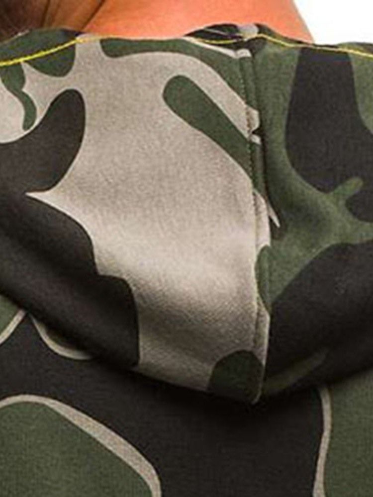 Hooded Print Camouflage Sommar Casual Herrväst