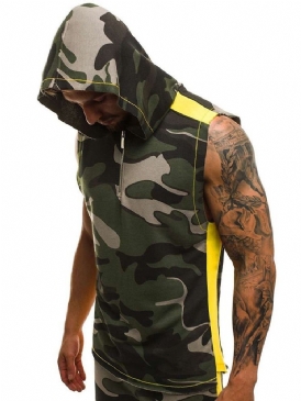 Hooded Print Camouflage Sommar Casual Herrväst