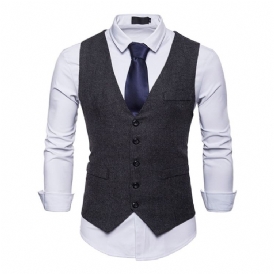 Plain Pocket Single Breasted Mäns Casual Klänning Vest