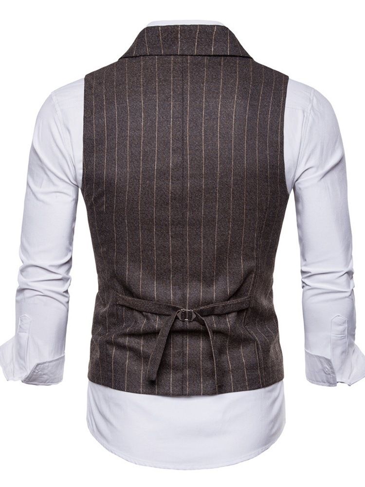 Randig Dubbel Breated Lapel Mäns Casual Klänning Vest