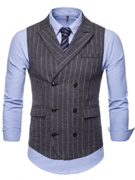 Randig Dubbel Breated Lapel Mäns Casual Klänning Vest