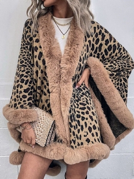 Leopard Fleece Vinterkappe