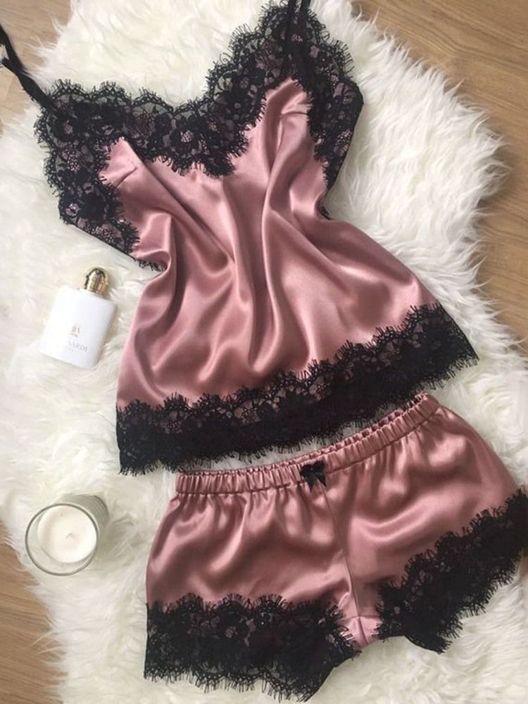 Damer Satin Sovkläder Cami Toppar Och Shorts Sexiga Set