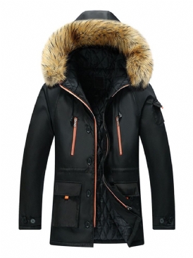 Hooded Plain Pocket Zipper European Down Jacket