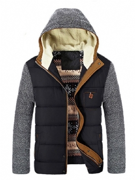 Patchwork Color Block Hooded Casual Dunjacka För Män