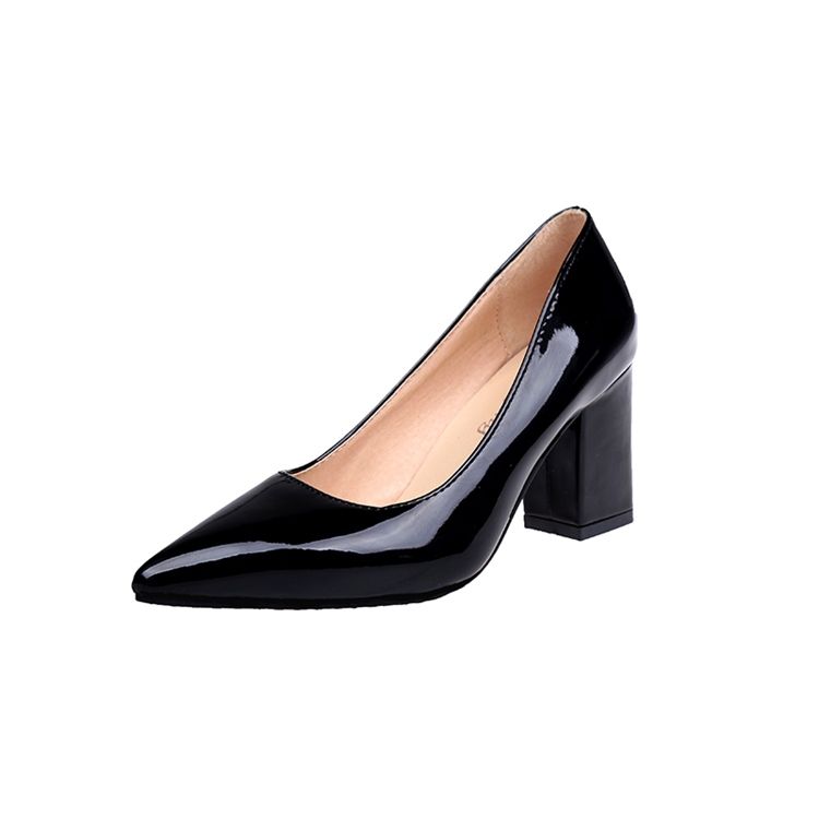 Professionella Spetsiga Tå Plain Chunky Pumps